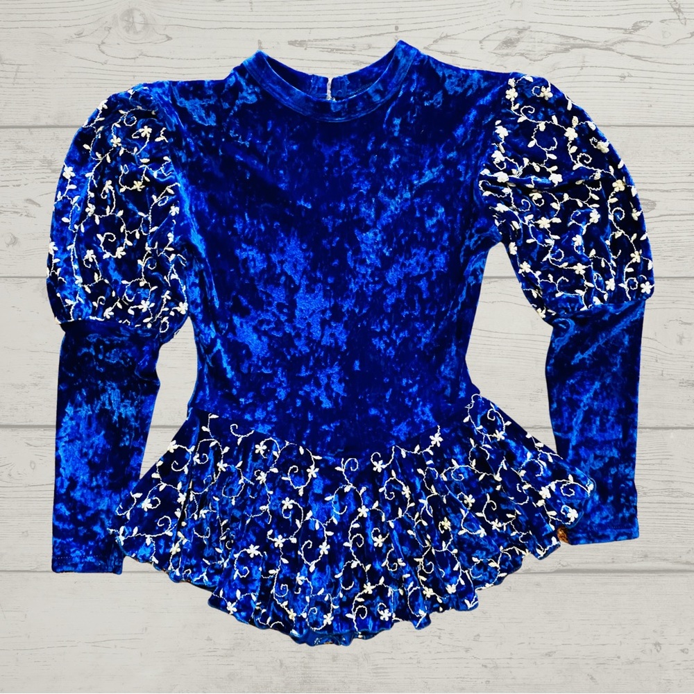 Crushed Blue Velvet Keyhole Dress Leotard Costume | Juniors Petite